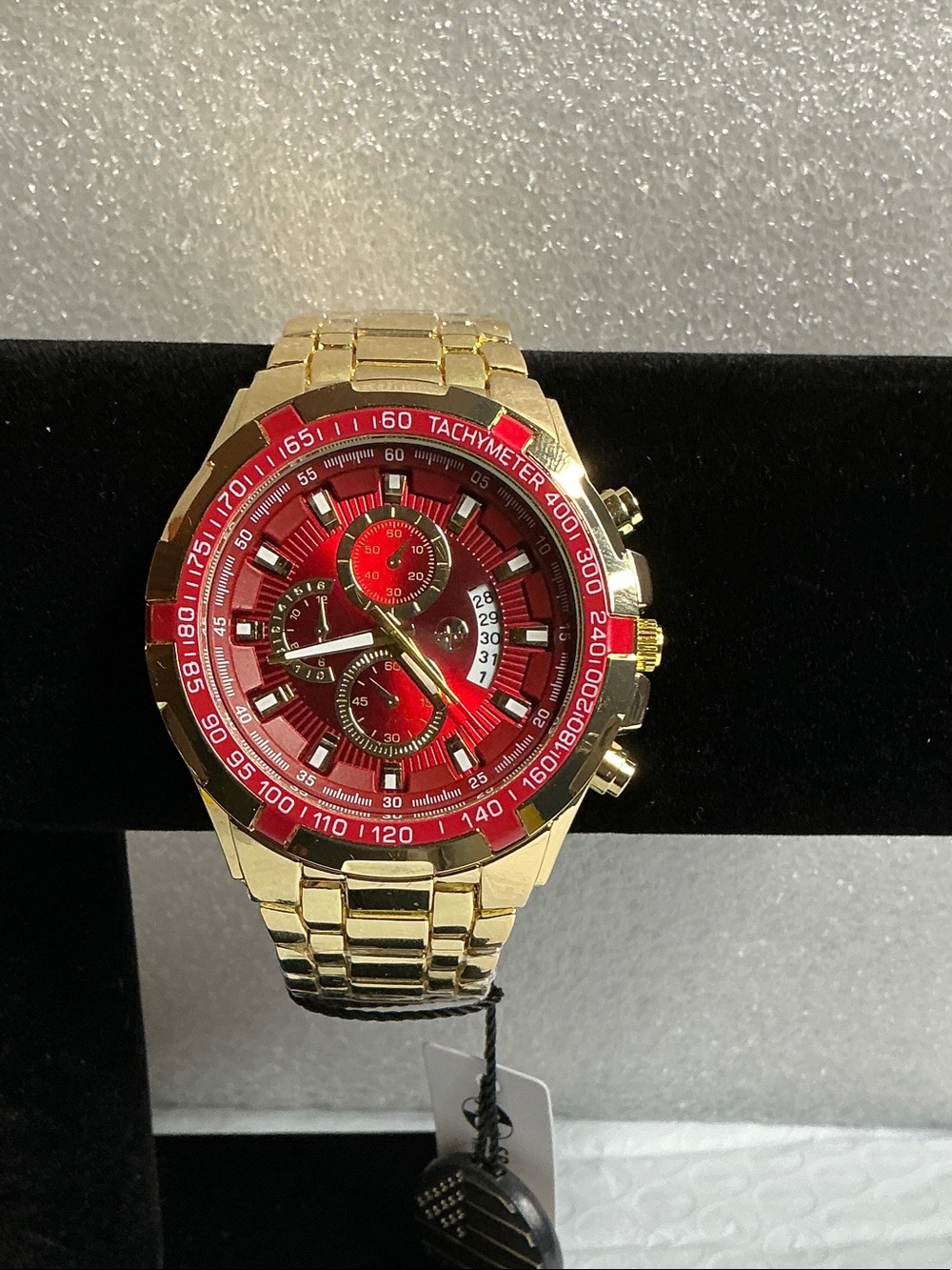 AJ's Gold Tone Watch with Red Dial 48mm